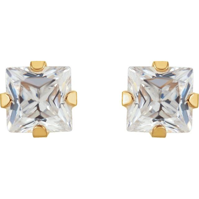 14K Yellow 3 mm Square Imitation White Cubic Zirconia Piercing Stud Earrings