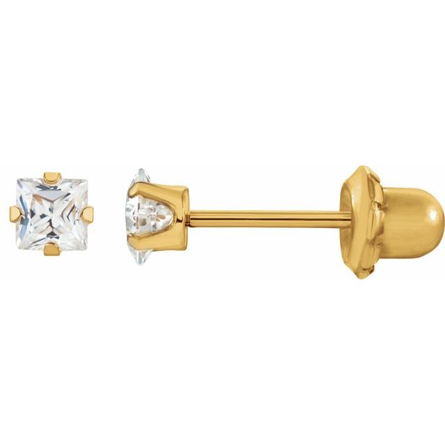 14K Yellow 3 mm Square Imitation White Cubic Zirconia Piercing Stud Earrings