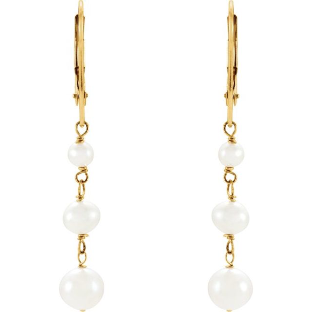 14K Yellow Cultured White Freshwater Pearl  Earrings