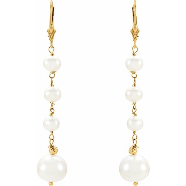 14K Yellow Cultured White Freshwater Pearl Earrings