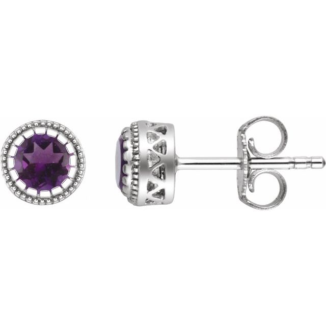 14K White Natural Amethyst Stud Earrings