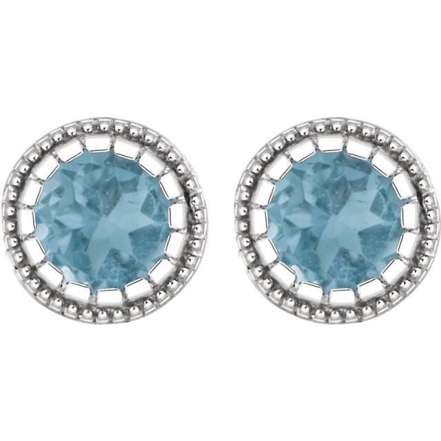 14K White Natural Swiss Blue Topaz Stud Earrings