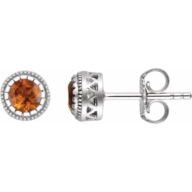14K White Natural Citrine Stud Earrings