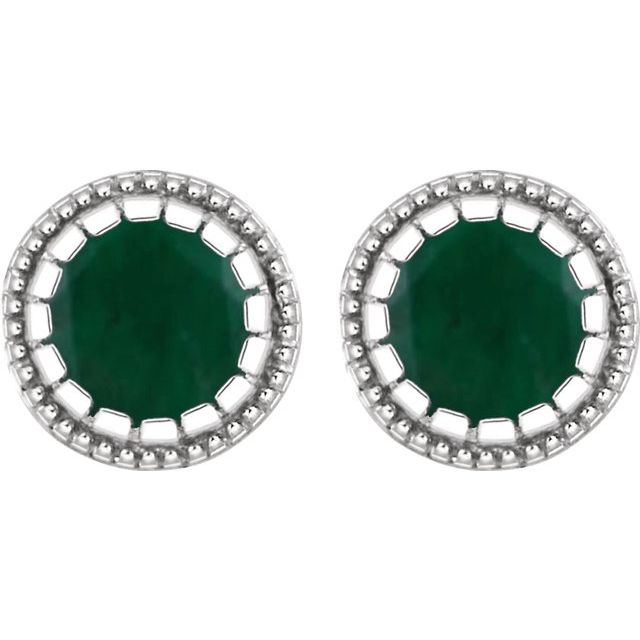 14K White Natural Emerald Stud Earrings
