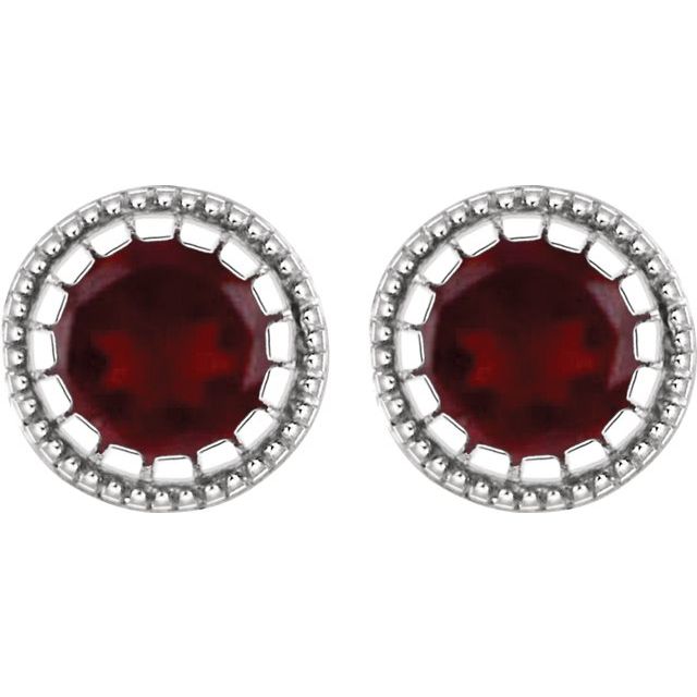 14K White Natural Garnet Stud Earrings