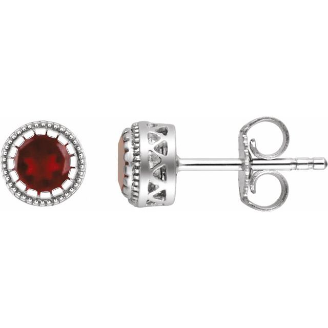 14K White Natural Garnet Stud Earrings