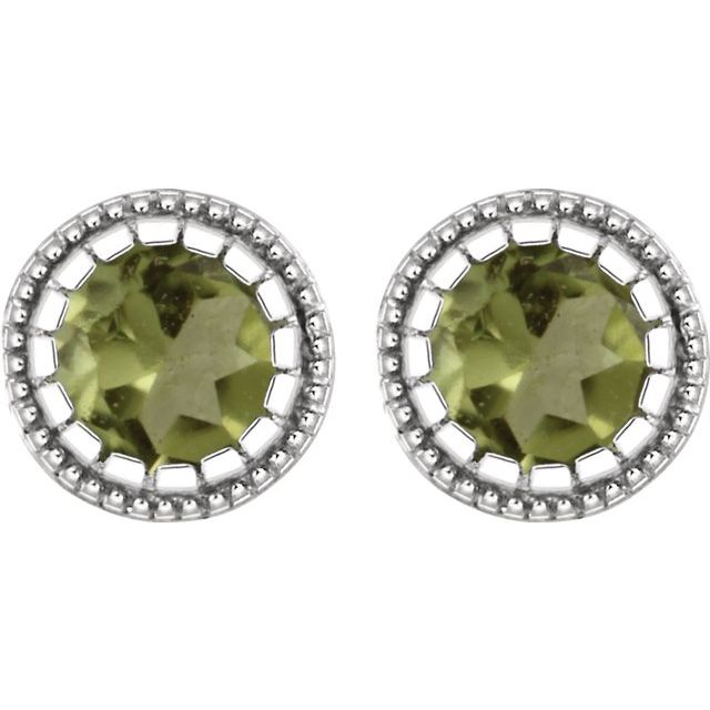 14K White Natural Peridot Stud Earrings