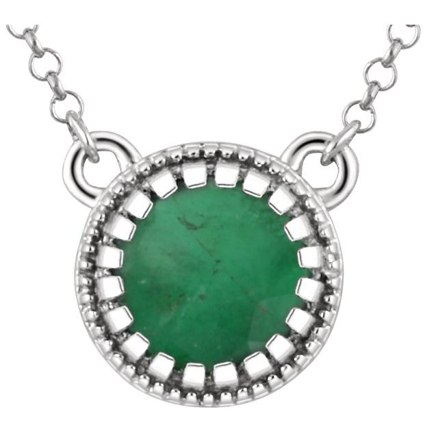 14K White Natural Emerald 'May' 18' Birthstone Necklace