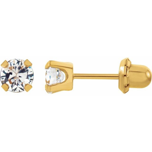 14K Yellow 4.25 mm Imitation White Cubic Zirconia Inverness® Piercing Earrings
