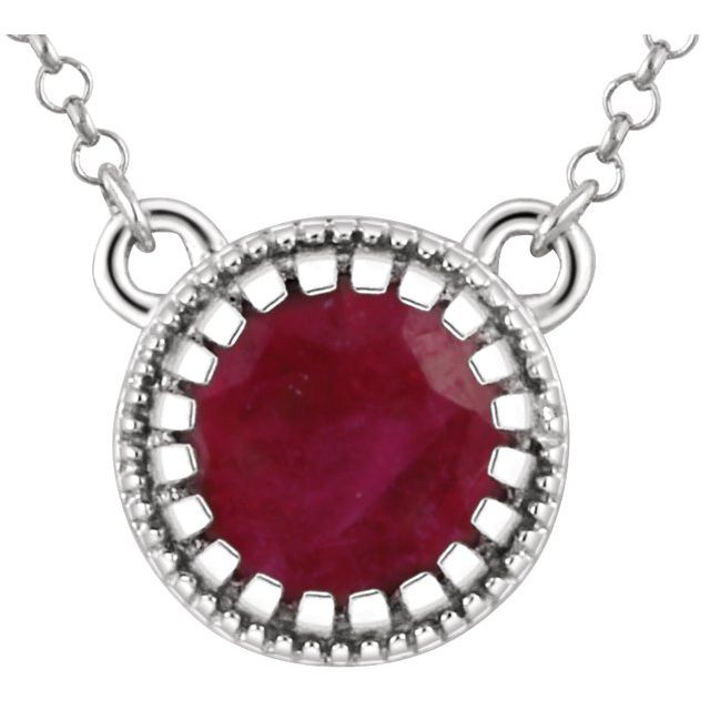 14K White Natural Ruby 'July' 18' Birthstone Necklace
