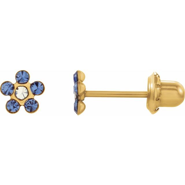 14K Yellow Imitation Blue Sapphire Inverness® Piercing Earrings