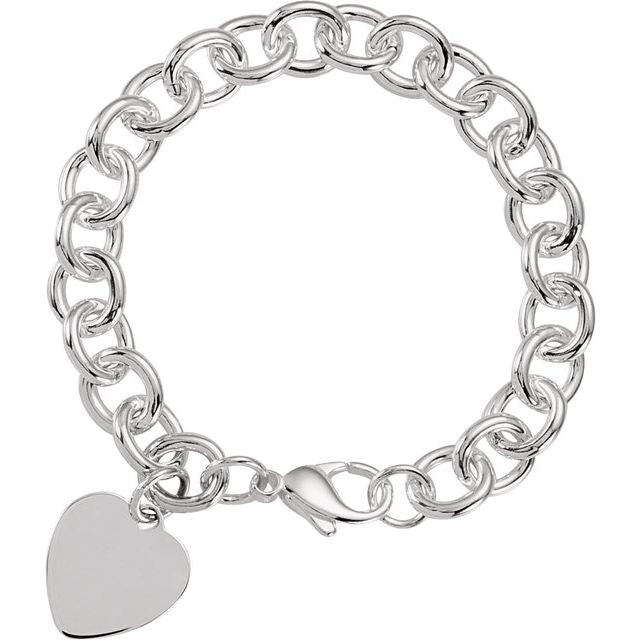 Sterling Silver Heart Charm Cable 7 1/2' Chain