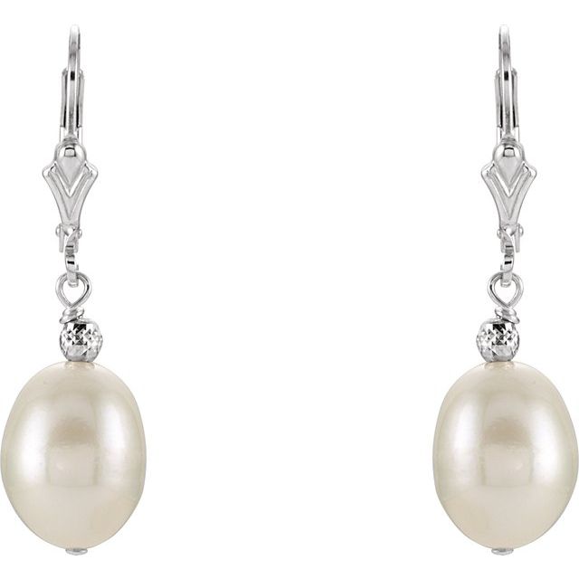 Sterling Silver 9-9.5 mm Cultured White Freshwater Pearl Earrings