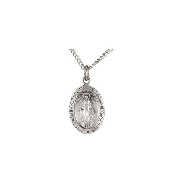 Sterling Silver 15x11 mm Oval Miraculous Medal 18' Necklace
