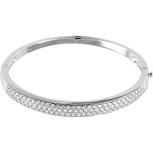 14K White 3 CTW Natural Diamond Pavé Bangle 7' Bracelet