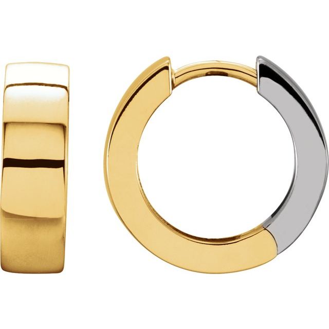 14K Yellow/White Hinged 14.5 mm Hoop Earrings