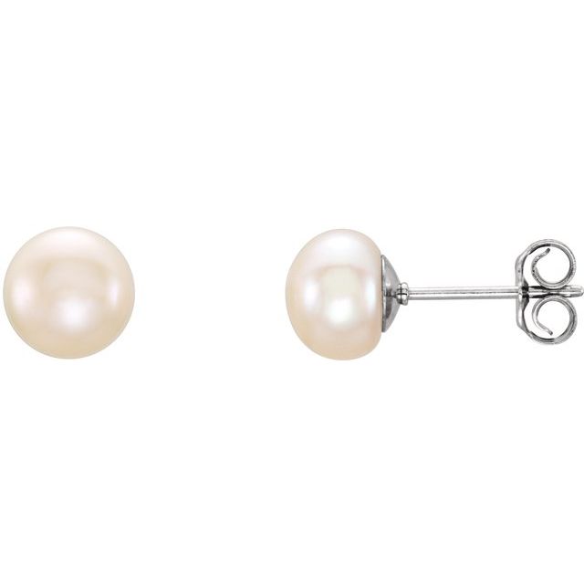Sterling Silver 6-7 Mm Cultured White Freshwater Pearl Earrings