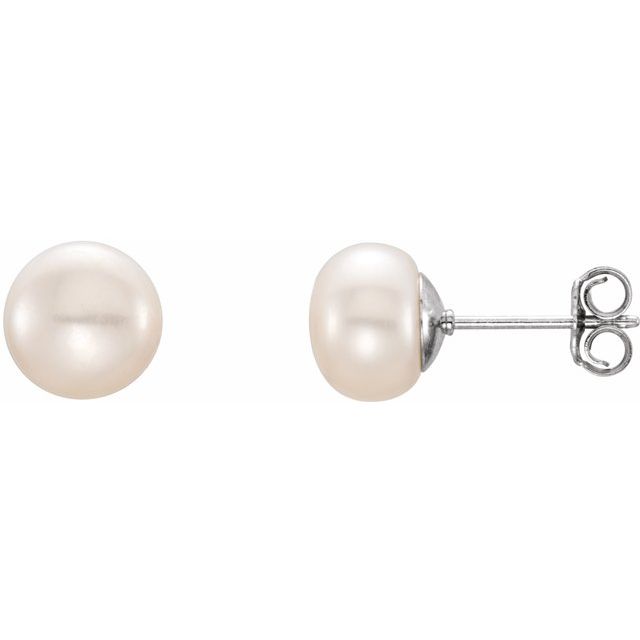Sterling Silver 7-8 Mm Cultured White Freshwater Pearl Earrings