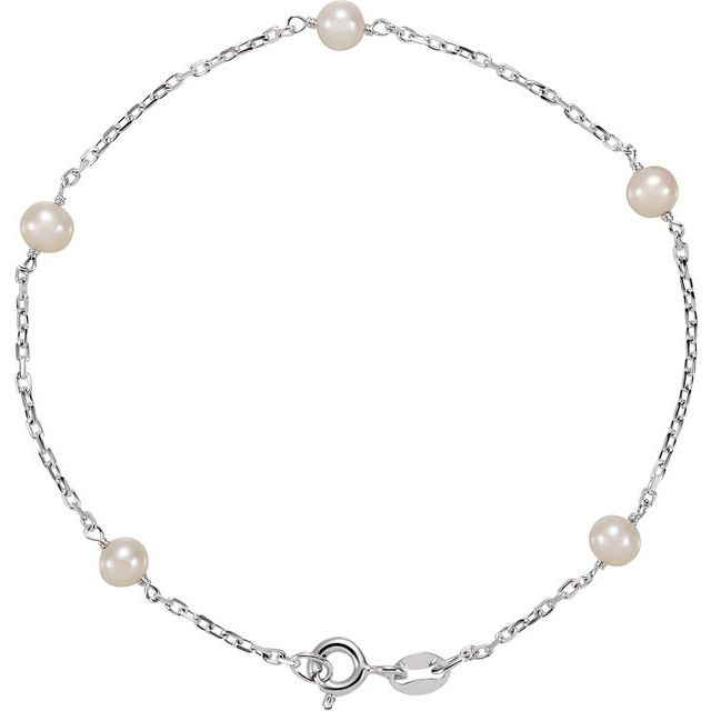 Sterling Silver Cultured White Freshwater Pearl 5-station 7' Bracelet
