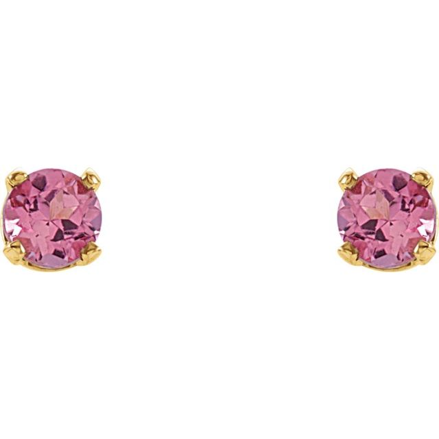 14k Yellow Natural Pink Tourmaline Youth Earrings