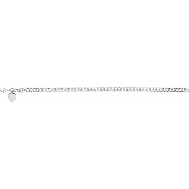 Sterling Silver Heart Charm Cable 7 1/2' Chain