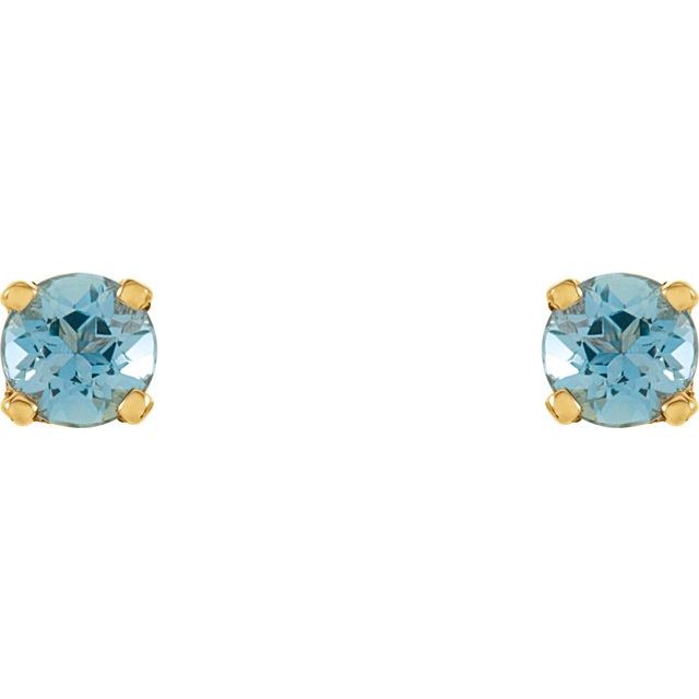 14K Yellow Natural Blue Zircon Youth Earrings