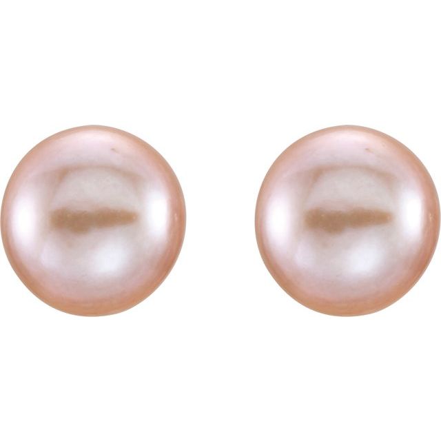 14K Yellow 7-8 mm Cultured Pink Freshwater Pearl Earrings