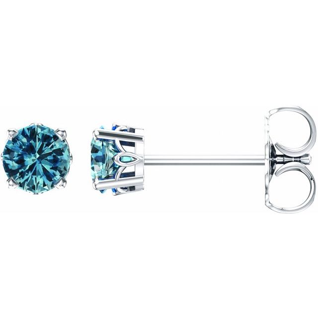 14K White Natural Swiss Blue Topaz 4-Prong Scroll Setting® Stud Earrings