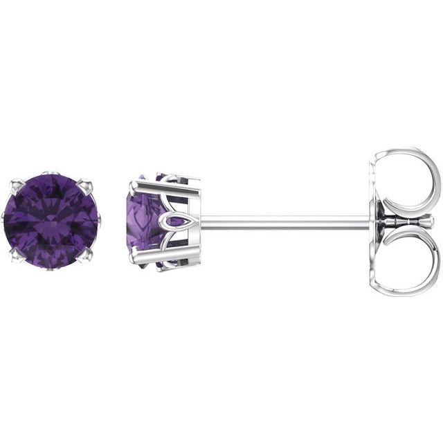 14K White Natural Amethyst 4-Prong Scroll Setting® Stud Earrings