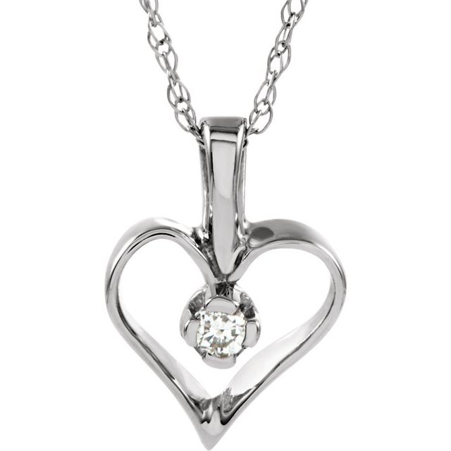14K White .03 CTW Natural Diamond Heart 18' Necklace
