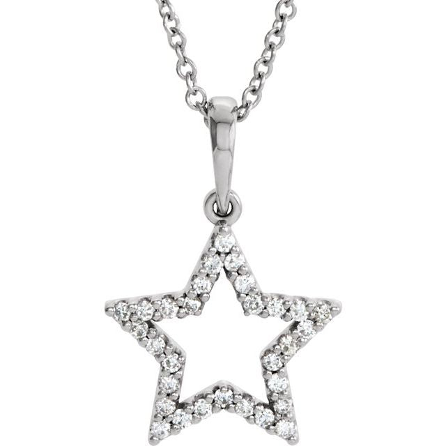 14K White 1/8 CTW Diamond Petite Star 16' Necklace