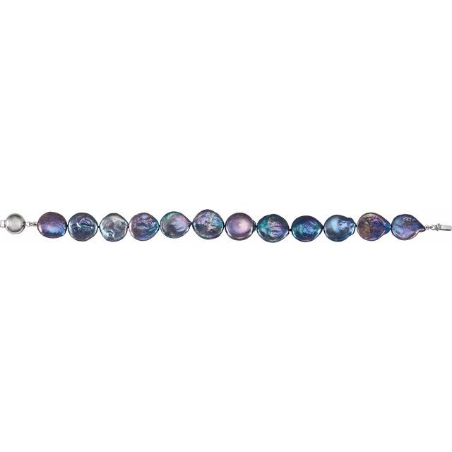 Sterling Silver Cultured Black Freshwater Pearl Coin 7 3/4' Bracelet