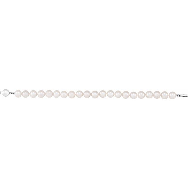 Sterling Silver 8-9 mm Cultured White Freshwater Pearl 7 3/4' Bracelet