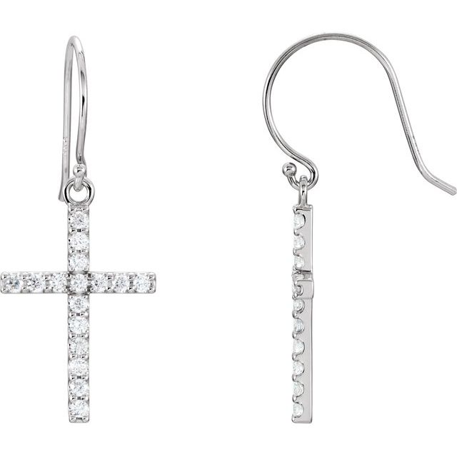 14k White 1/2 Ctw Natural Diamond Cross Earrings