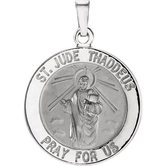 14K White 18 mm Round St. Jude Thaddeus Medal
