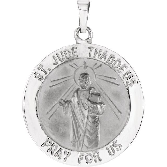14K White 22 mm Round St. Jude Thaddeus Medal