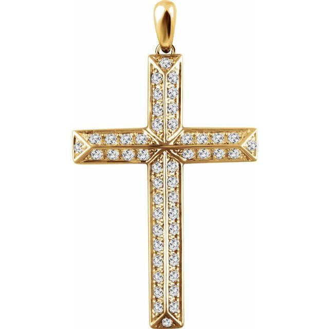 14K Yellow 3/4 CTW Natural Diamond Cross Pendant