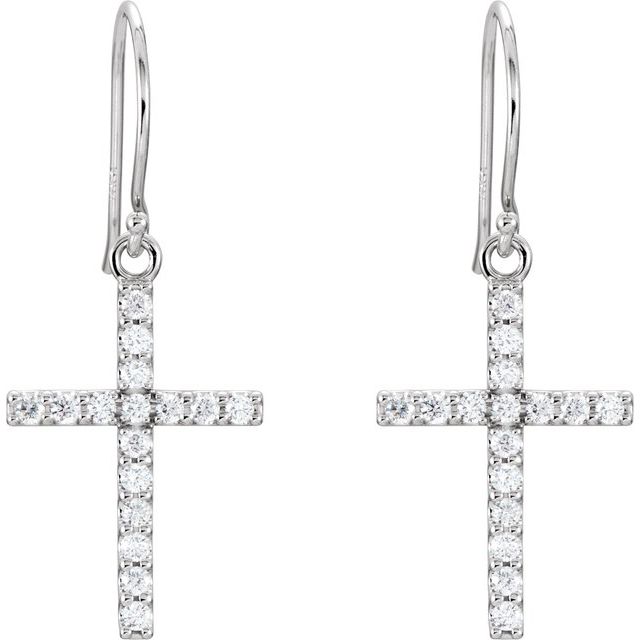 14k White 1/2 Ctw Natural Diamond Cross Earrings