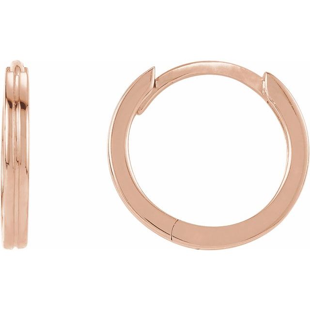 14K Rose Grooved Hinged 10.3 mm Huggie Hoop Earrings