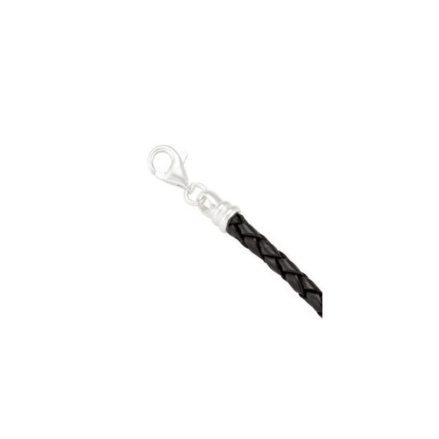 Sterling Silver Black Leather Braided 7.5' Bracelet
