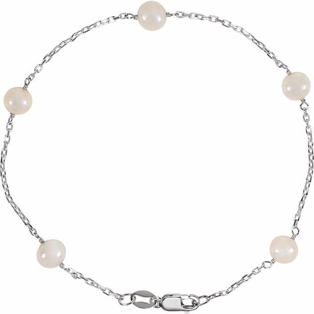 Sterling Silver Cultured White Freshwater Pearl 5-station 7.5' Bracelet
