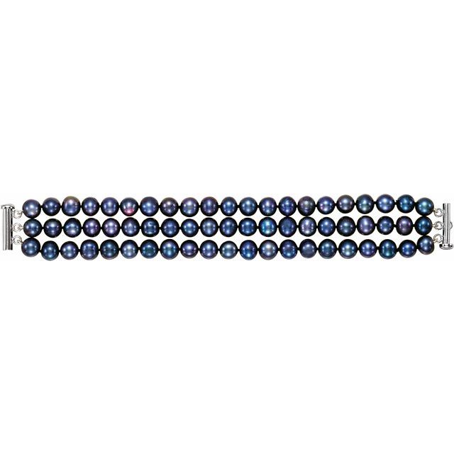Sterling Silver Cultured Black Freshwater Pearl 3-Strand 7 1/4' Bracelet