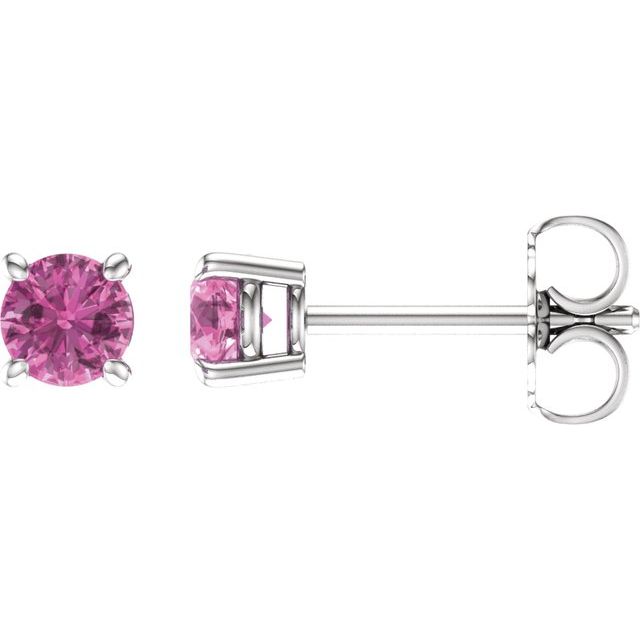 14K White 4 mm Natural Pink Sapphire Stud Earrings