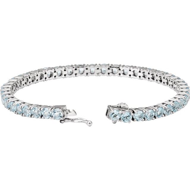 14K White Natural Sky Blue Topaz 7 1/4' Line Bracelet