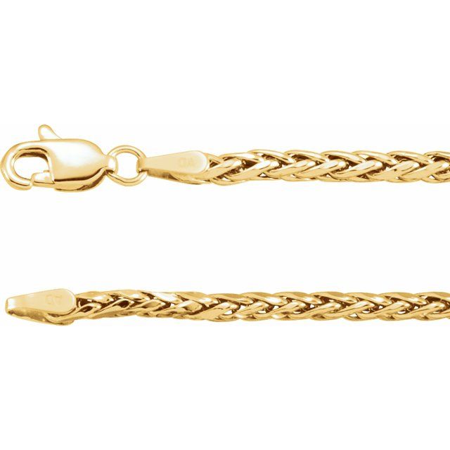 14K Yellow 3 mm Hollow Wheat 20' Chain