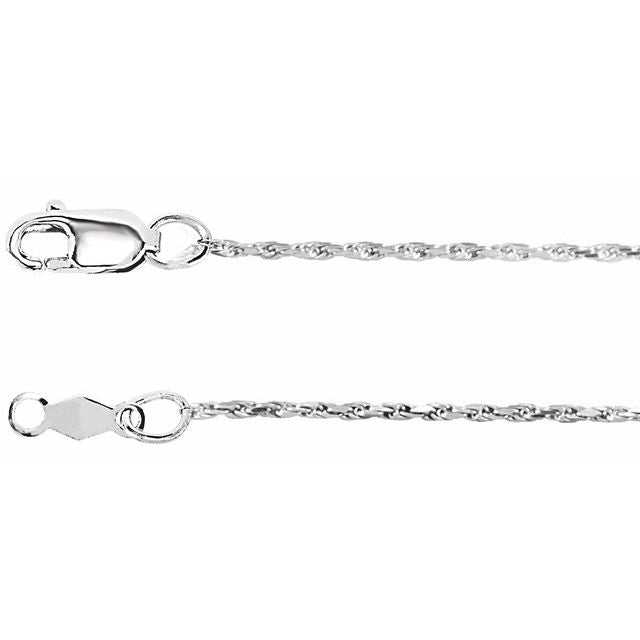 14K White 1 mm Diamond-Cut Rope 18' Chain