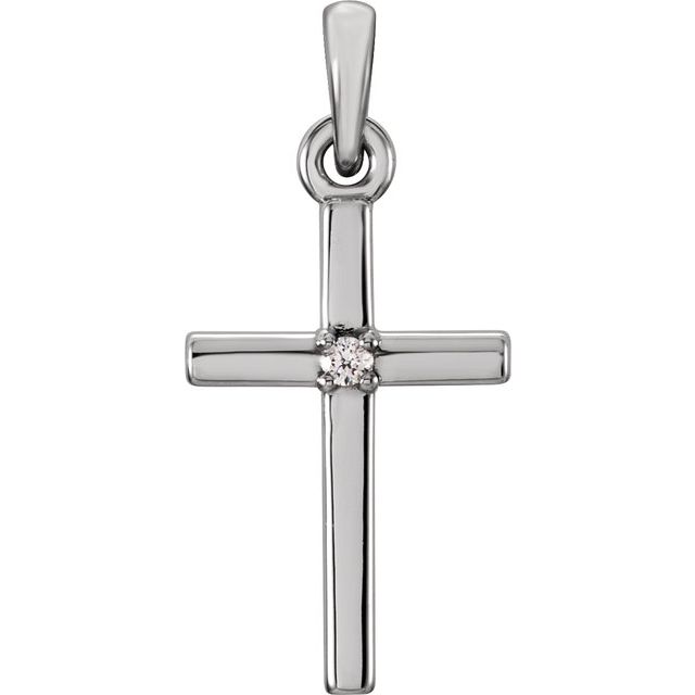 Sterling Silver .01 Ct Natural Diamond Cross Pendant