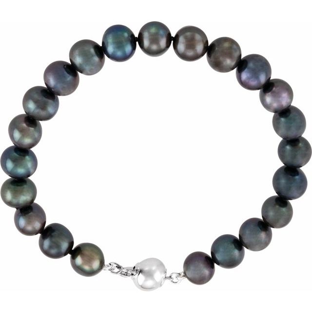 Sterling Silver Cultured Black Freshwater Pearl 7 3/4' Bracelet