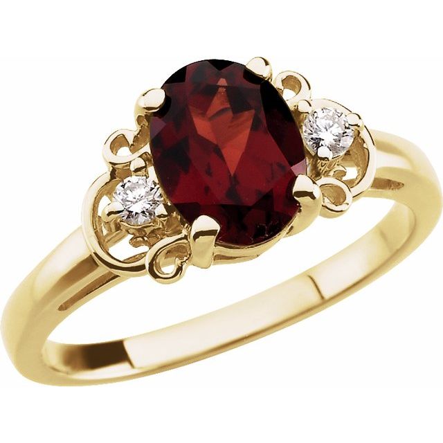 14K Yellow Natural Mozambique Garnet & .06 CTW Natural Diamond Accented Ring