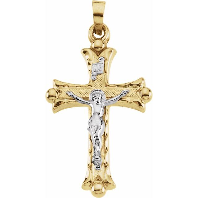 14K Yellow & White 25x18 mm Hollow Crucifix Pendant
